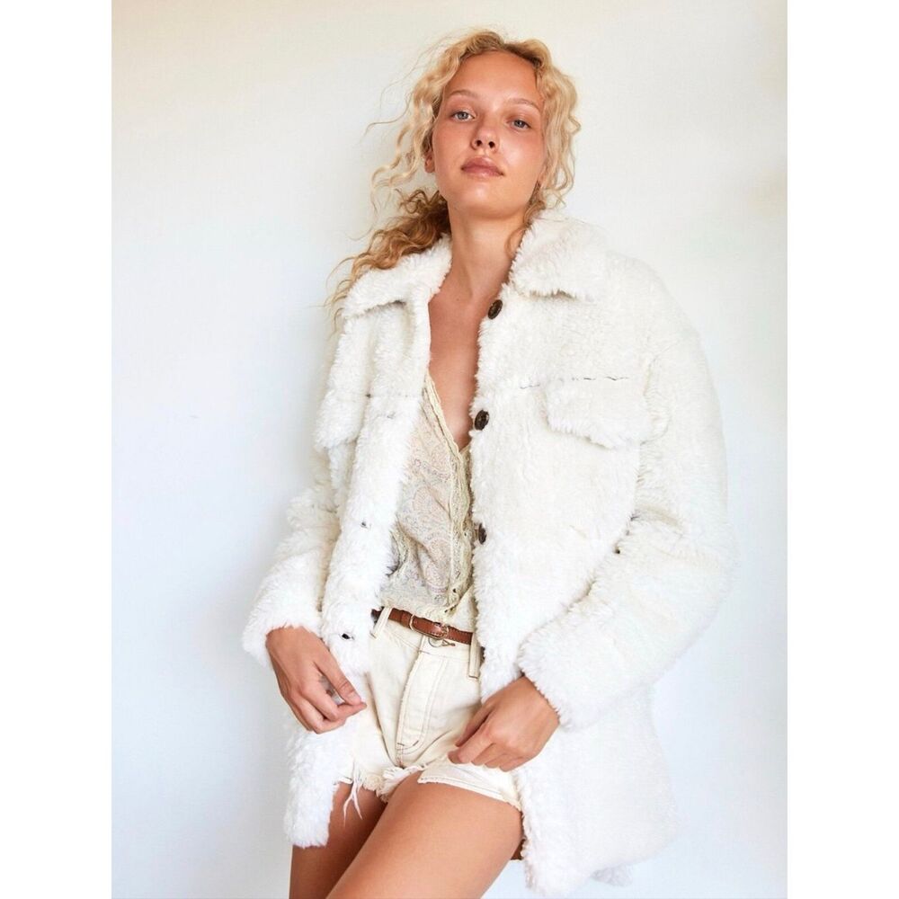 Free People Teddy Shirt Jacket Cream Size Small